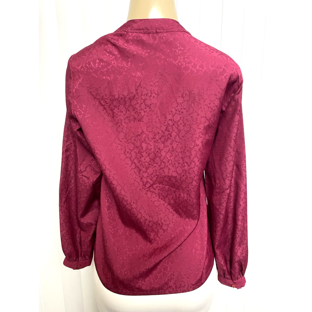 Oscar De La Renta Sport Floral Button Down Top Shirt Burgundy Red Long Sleeve 4 - Picture 3 of 7